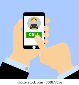 Finger presses to the call fireman button a smartphone