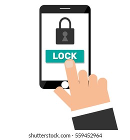 Finger presses to the lock button a smartphone