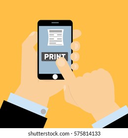 Finger presses to the print button a smartphone