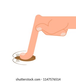Finger presses touch Cockroach. Hand Press Insect. Vector illustration