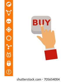 Finger pressing Buy button