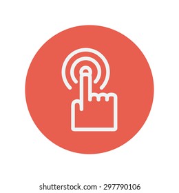 Finger pressing circles thin line icon for web and mobile minimalistic flat design. Vector white icon inside the red circle.