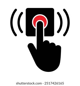 A finger pressing doorbell icon symbol silhouette. EPS 10 Vector Graphic Isolated on White Background.