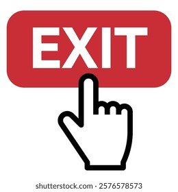 Finger pressing the EXIT button, vector illustration