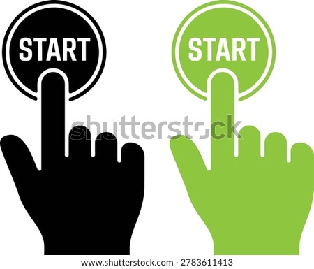 Finger pressing green start button on touchscreen