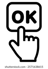 Finger pressing OK button, vector illustration