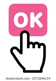 Finger pressing OK button, vector illustration