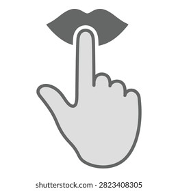 A finger pressing on lips icon button sign, symbolizing silence or secrecy gesture.