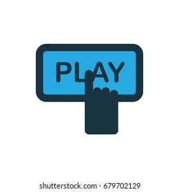 Finger pressing play button icon illustration isolated vector sign symbol