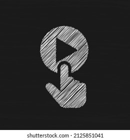 Finger pressing play button white sketch icon