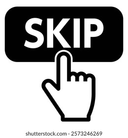 Finger pressing the SKIP button, vector illustration