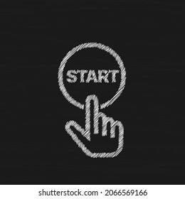 Finger pressing start button sketch vector icon