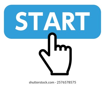 Finger pressing the START button, vector illustration