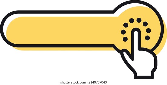 Finger pressing yellow button. Click here symbol