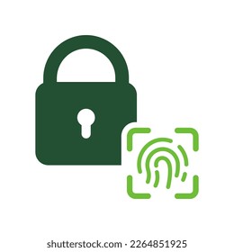 Finger Print Biometric Identification with Padlock Silhouette Icon. Lock with Fingerprint ID Glyph Pictogram. Scan Unique Thumbprint Icon. Safety Privacy Color Sign. Isolated Vector Illustration.