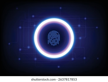 Finger print for biometric security lock protection technology. Concept of privacy access digital identity, secure network system, authentication identification satety, cyber crime protect, scanning.