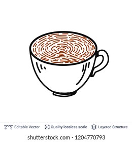 Finger print in a coffee cup isolated on white. Black fingerprint identification secure symbol. Vector illustration.