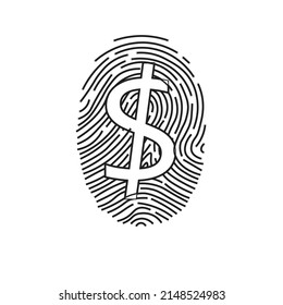 A Finger Print With Dollar Sign - Financial Forensic Concept - Illustration - Vector , Icon 