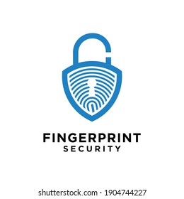 Finger print fingerprint lock secure security shield emblem logo icon template Vector