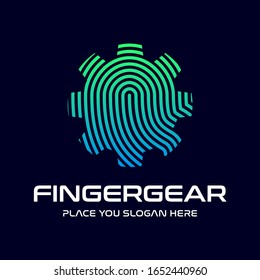 Plantilla de logotipo vectorial del engranaje de impresión del dedo. Este diseño utiliza el símbolo de la rueda de los cog. Apto para identificación e industrial.