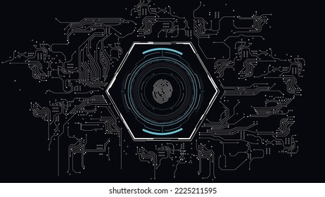 Finger Print HUD for the game screen, Futuristic design elements. HUD focus elements. Sci-fi design. FUI collection, Military collimator sight, Vector HUD set