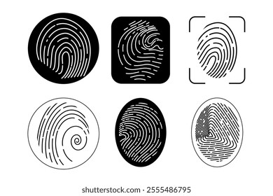 Finger print icon biometric id, unique scan, line signature on white background. Touch id identity, scanner. Fingerprints icon 