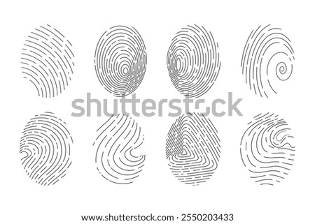 Finger print icon biometric id, unique scan, line signature on white background. Touch id identity, scanner. Fingerprints icon 