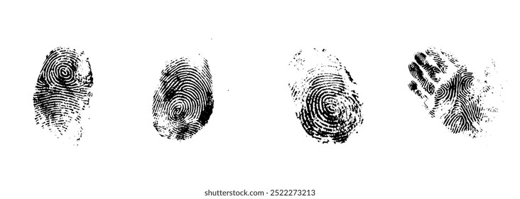 Fingerabdruck-ID-Authentifizierungssymbolsatz. Fingerabdruck, biometrische Daten, Identitätssymbole. Fingerabdrücke, Symbol, Vektor einzeln