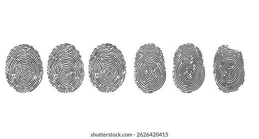 Finger print id authentication symbol set. Fingerprint, biometric, identity icon set. Fingerprints icon set vector isolated