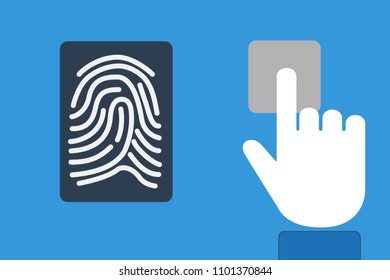 Finger print identification technology concept with device scanning on a modern tablet computer