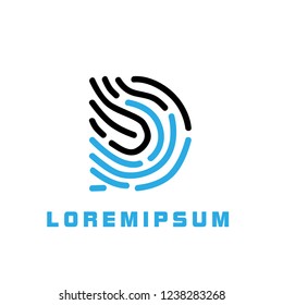 Finger print with initial D letter logo with deep philosophy for technology or business startup company.  Finger print with initial D letter has mean innovation, technology, vision, and adventure