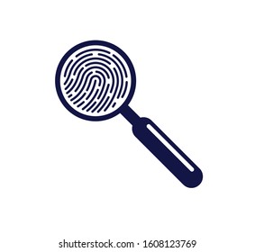 Finger print with magnifying glass vector simple logo or icon, incognito man concept, unidentified person, people search, biometric identification.