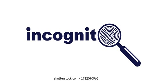 Impresión de dedo con un logotipo o icono simple vectorial de vidrio de aumento, concepto de incógnito hombre, persona no identificada, búsqueda de personas, identificación biométrica.