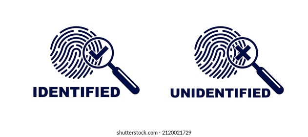Finger print with magnifying glass vector simple logo or icon, incognito man concept, unidentified person, people search, biometric identification.