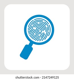 Finger print with magnifying glass vector simple logo or icon, incognito man concept, unidentified person, people search, biometric identification.