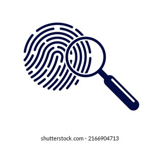 Finger print with magnifying glass vector simple logo or icon, incognito man concept, unidentified person, people search, biometric identification.