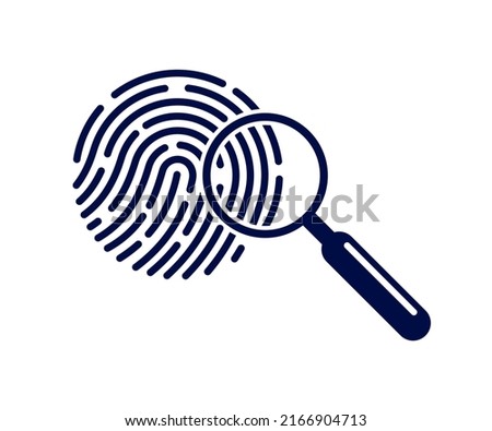 Finger print with magnifying glass vector simple logo or icon, incognito man concept, unidentified person, people search, biometric identification.