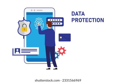 Finger print mobile phone data security 2d vector illustration concept for banner, website, illustration, landing page, flyer, etc.