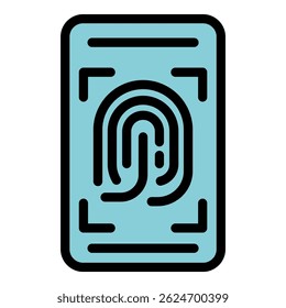 Finger print phone icon. Outline finger print phone vector icon color flat isolated