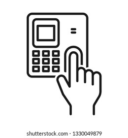 Finger print Scanner Device. Stroke outline style. Vector. Isolate on white background.