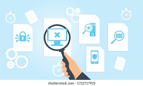 Finger print, security file, document research vector illustration. Document with search icons. File and magnifying glass. Analytics research sign. Vector Illustration