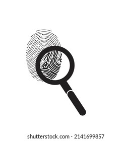 A finger print under magnifying glass - Concept of forensic investigation - Detective illustration - vector , icon 