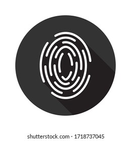 Finger print vector sign. Fingerprint icon. Scan icon. Linear thumbprint pictogram. Finger scan flat sign design. Illustration of authentication symbol. EPS 10. Round icon symbol 