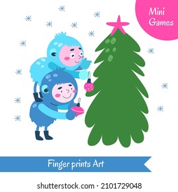 Finger prints art. Educational game for preschool children. Simple vector illustration.