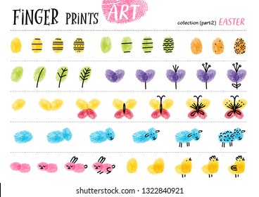 Finger prints art. The task teaches your kids how to make different decorating for Easter. Collection in vector. Part 2.