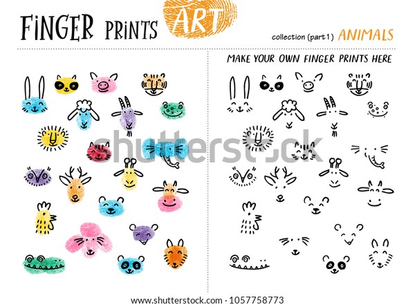 Finger
prints art. The task teaches your kids how to make different
animals. Collection in vector. Animals. Part
1.