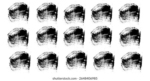 Impressões digitais. Impressões digitais de tinta preta realista humana. Textura da marca da mão grunge. Identificação do conjunto de vetores de linhas polegares de impressão individual. Marca exclusiva com curvas e redemoinhos. Impressão pessoal