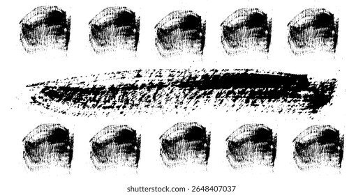Impressões digitais. Impressões digitais de tinta preta realista humana. Textura da marca da mão grunge. Identificação do conjunto de vetores de linhas polegares de impressão individual. Marca exclusiva com curvas e redemoinhos. Impressão pessoal