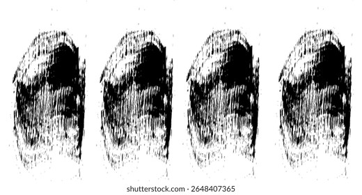 Impressões digitais. Impressões digitais de tinta preta realista humana. Textura da marca da mão grunge. Identificação do conjunto de vetores de linhas polegares de impressão individual. Marca exclusiva com curvas e redemoinhos. Impressão pessoal