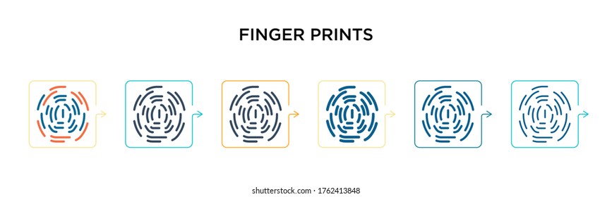 Finger prints vector icon in 6 different modern styles. Black, two colored finger prints icons designed in filled, outline, line and stroke style. Vector illustration can be used for web, mobile, ui